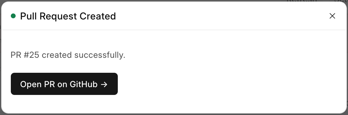 Pull Request Created, with a link to the PR on GitHub