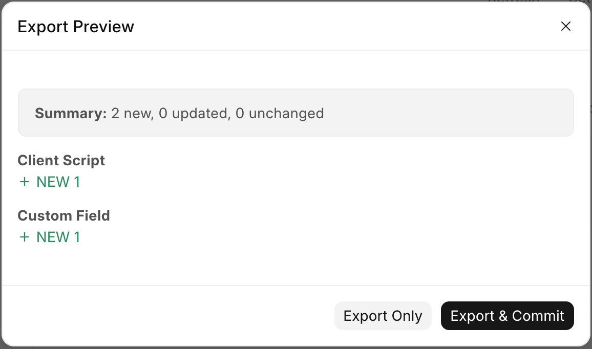 The Export Preview dialog