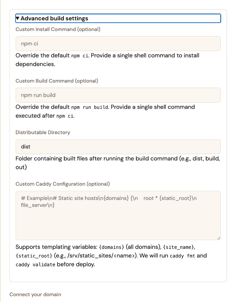 Advanced build settings