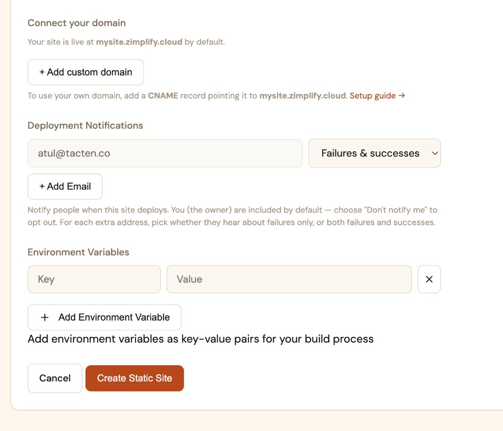 Domain, notifications, and environment variables